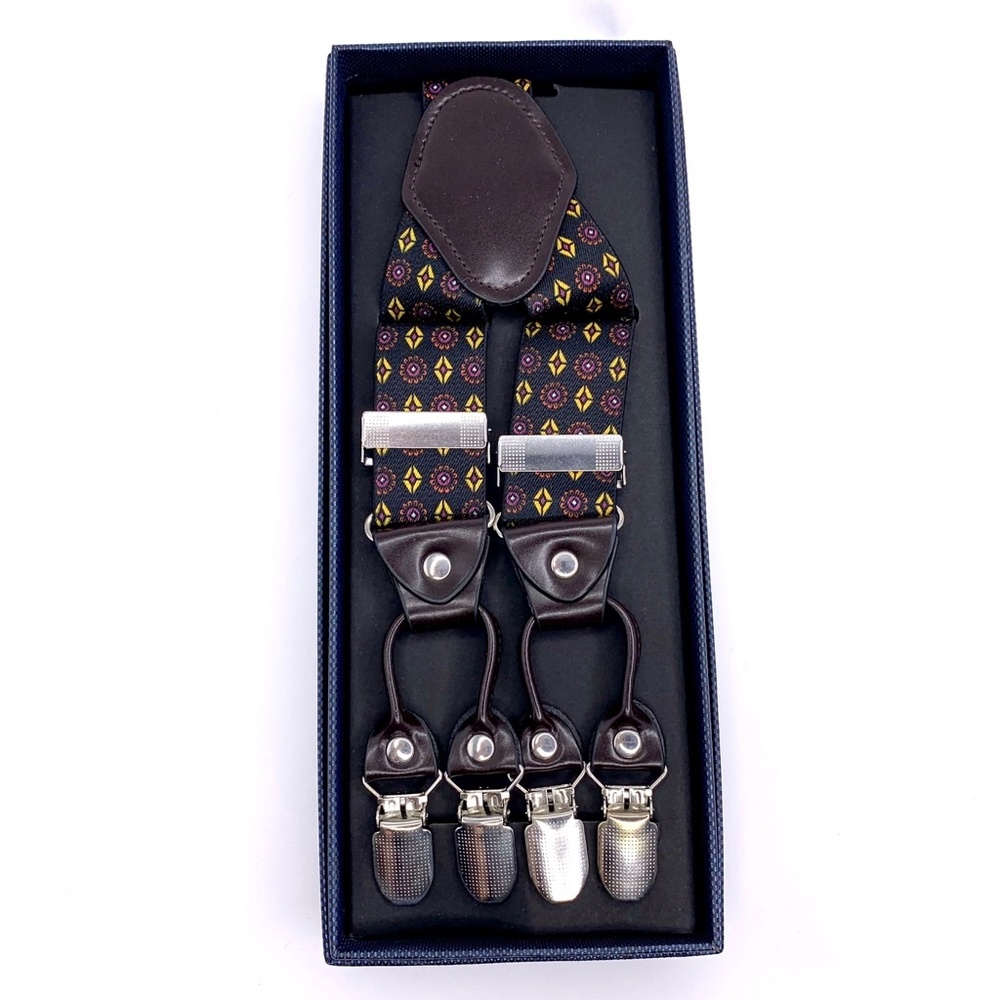 Suspenders Men's Black Gold Geometric Pattern